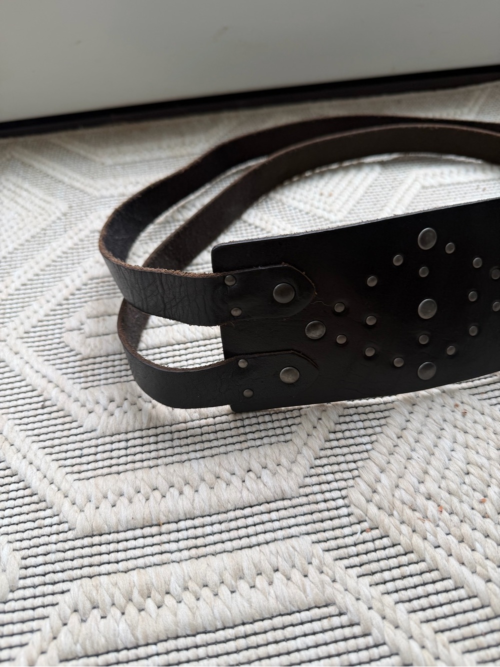 Y2K Candies Wide Black Leather Studded Double Buckle Skinny Straps Belt L/XL - Picture 9 of 15
